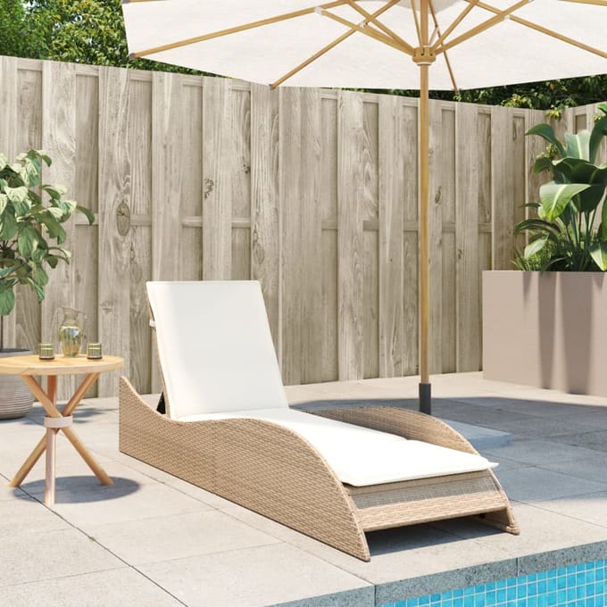 vidaXL - Ligbed - met - kussen - 60x205x73 - cm - poly - rattan - beige