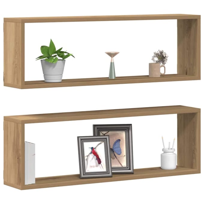 vidaXL - Wandplanken - 2 - st - Ambachtelijk - Eiken - 80 - x - 15 - x - 26 - cm