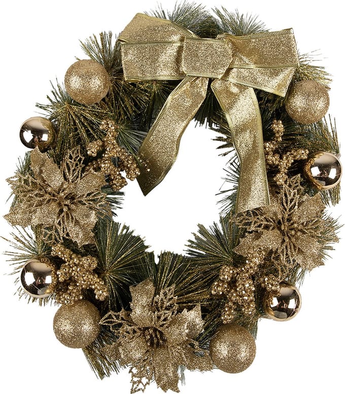 Clayre & Eef Kerstkrans Ø 40 cm Goudkleurig Kunststof