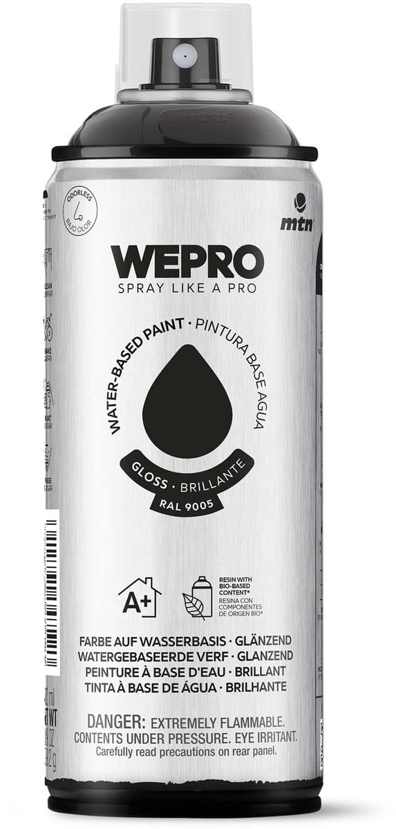 Spuitbus Ral 9005 Zwart Glans MTN WEPRO WATER-BASED PAINT 400ML