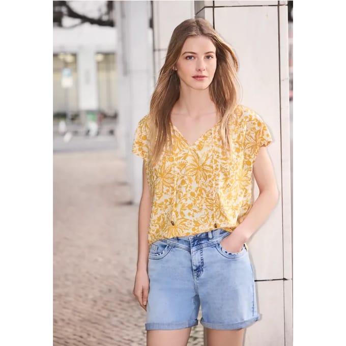 Blouse met hangende schouder en linten