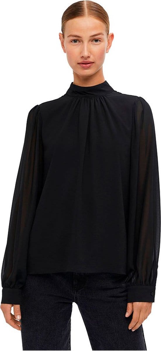 Object Mila L/s High Neck Top Blouses Dames - Zwart - Maat 34