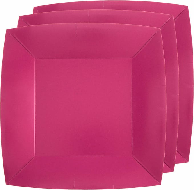 Santex Feest gebaksbordjes - fuchsia roze - 30x - karton - 18 cm - vierkant - kartonnen feestbordjes