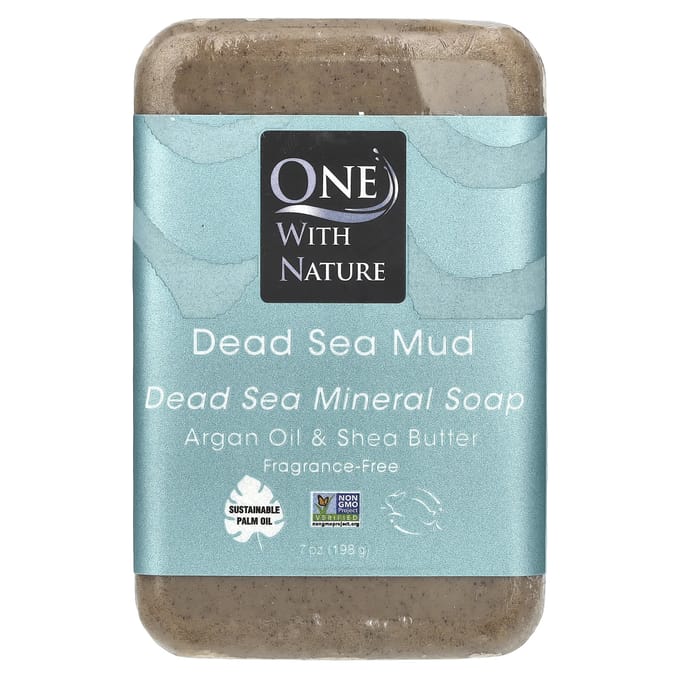 One with Nature, Triple Milled Mineral Soap Bar, Dead Sea Mud, Unscented, 7 oz (200 g) white