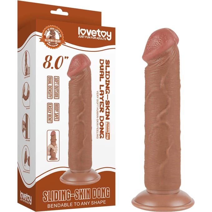 LoveToy - Sliding Skin Dildo 20 cm (Ø 3,8 cm) - Bruin