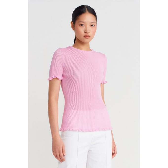 Slim Fit Ribbels Volant Blouse