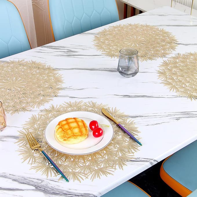 Napperon Élégants Napperons Forme Fleur de Pissenlit Napperons PVC Pour Cuisine Table à Manger Fête de Vacances or