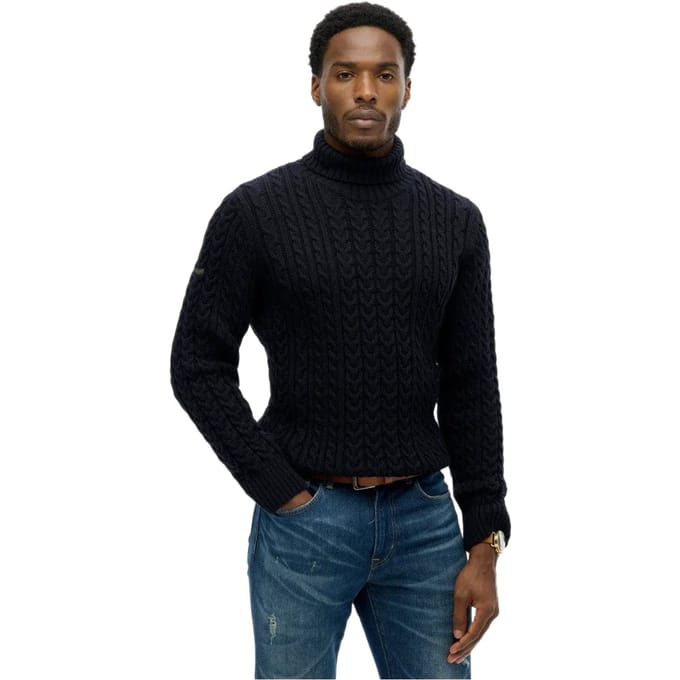 Superdry - Jacob kabeltrui met rolkraag - Heren - Sweaters