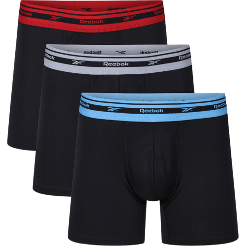 Reebok RBK Herren Sportboxershorts MED Darian - Zwart/Rood/Grijs/Blauw, Maat M | Comfortabel & Ademend