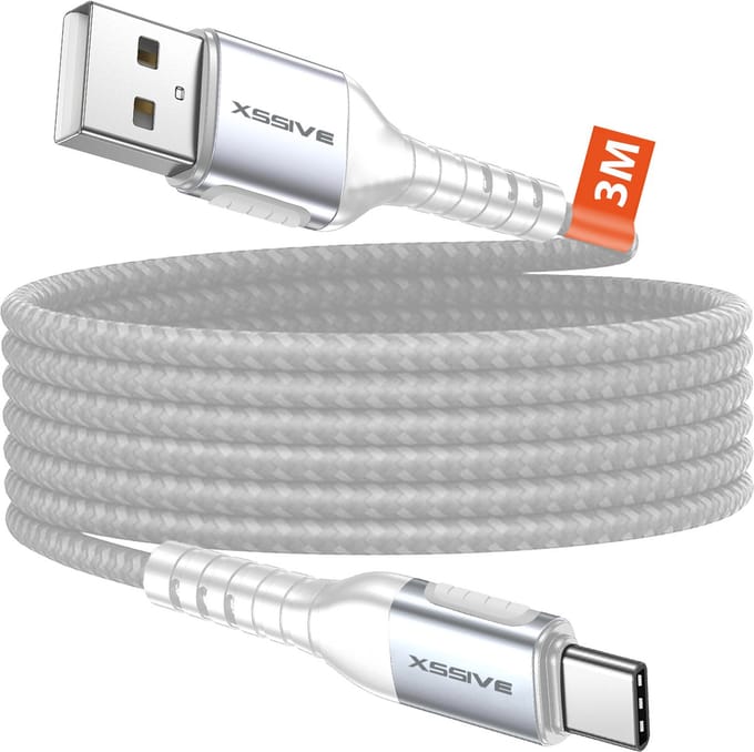 Xssive 15W USB-A naar USB-C Kabel - 3 Meter - Extra Lang & Sterk - Geschikt voor Android Auto en Samsung - Oplaadkabel