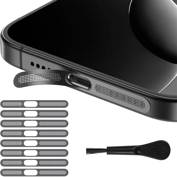 8 Pieces Speaker Dust Protective Case - Compatibel met iPhone 16 Pro/16 Pro Max - Earcup Speaker Net Anti-Dust Adhesive Stickers - Zwart Titanium