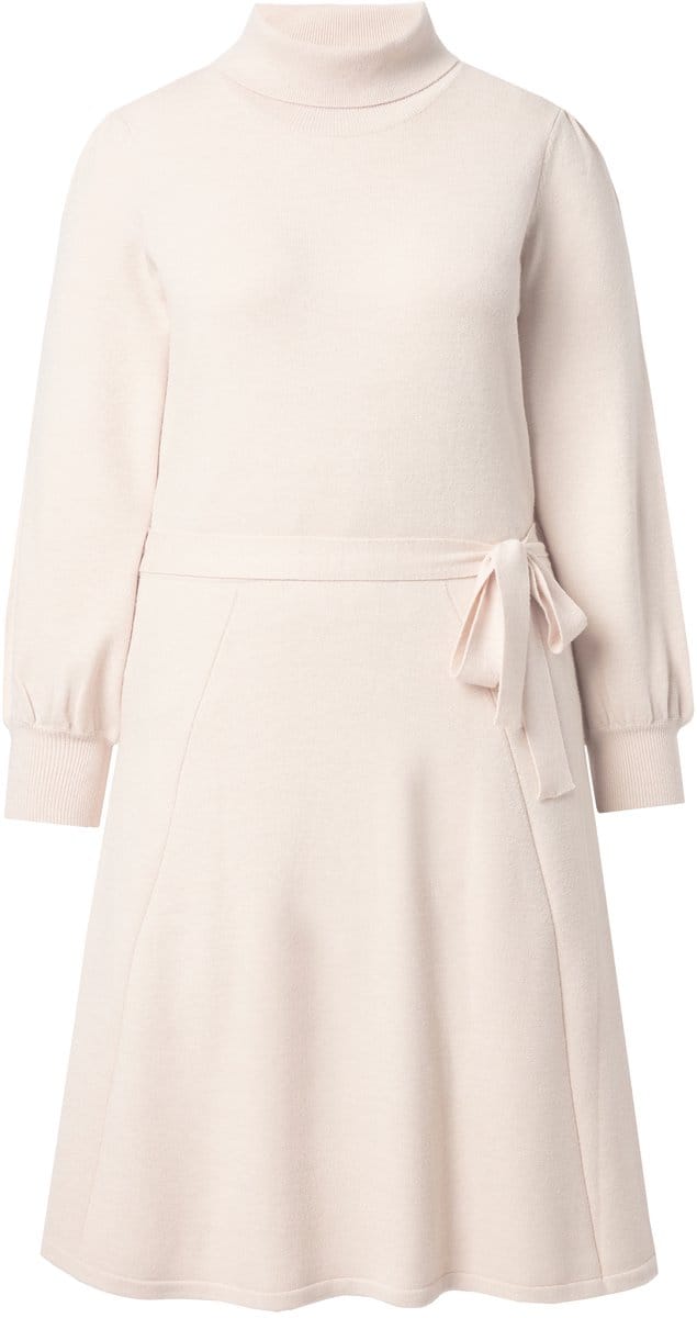 MIAMODA - Dames - Gebreide jurk midilengte col ceintuur in de taille - Off-white - Maat 46+
