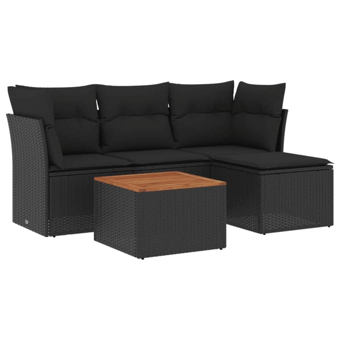 vidaXL - 5-delige - Loungeset - met - kussens - poly - rattan - zwart