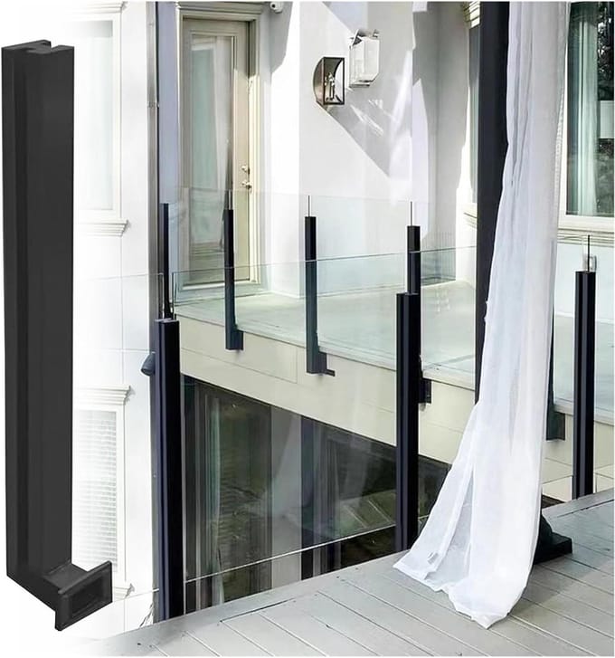 Glazen balustrade - Zwarte leuning - Balkon afscheiding - Zijdelingse montage - 105 cm hoogte - Zwart