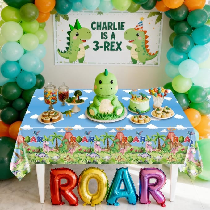 4pcs Dinosaur Tablecloths - 130x220cm Dinosaur Pattern Tablecloth Rectangular Dino Table Decoration for Kids Boys Baby - ShopVlot