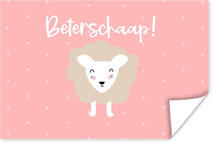 Poster Get well soon - Quotes - Roze - Schaap - 60x40 cm