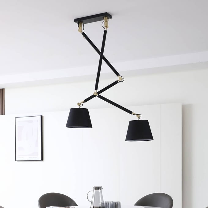 Plafondlamp Lucande Marvaine zwart/goudkleurig, verstelbaar