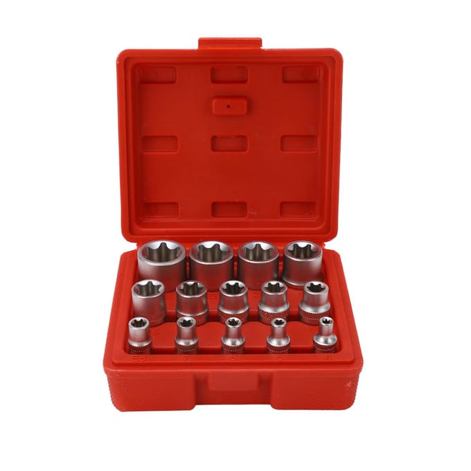 14-delige E-type Torx ster bit dopsleutelset E4-E24 1 4  3 8  1 2  Aandrijving Reparatiegereedschapsset wit