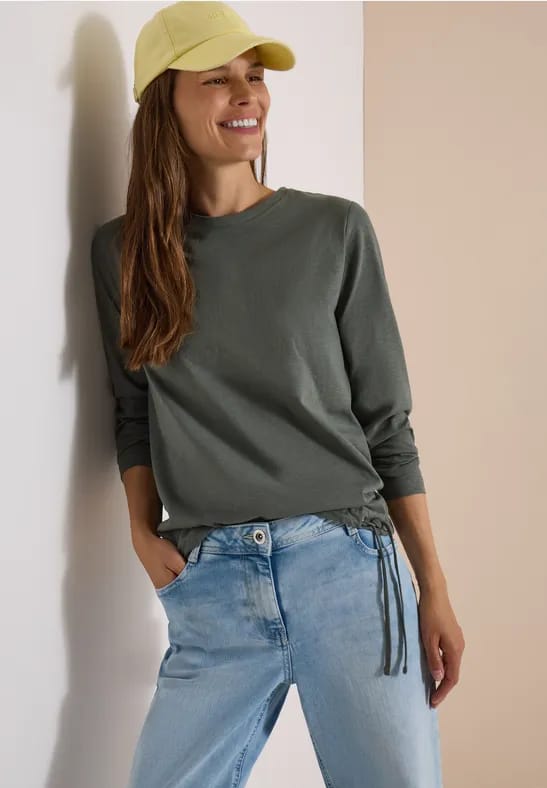 Longsleeve met ronde hals en tunnelkoord