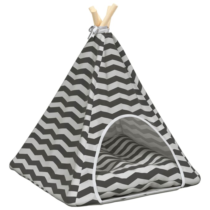vidaXL Dieren teepee met kussen Wit en Grijs 50 x 50 x 60 cm Polyester