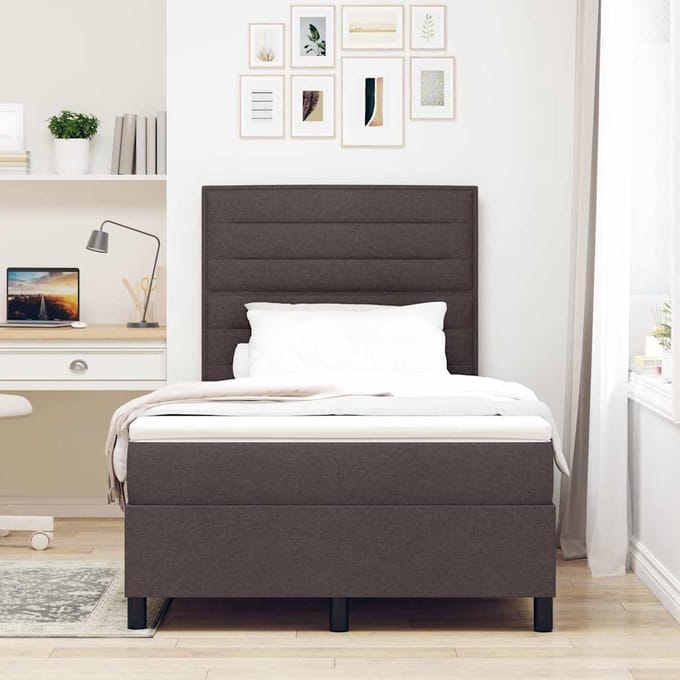 vidaXL - Boxspring - bed - met - matras - Donkerbruin - 120 - x - 190 - cm - Stof