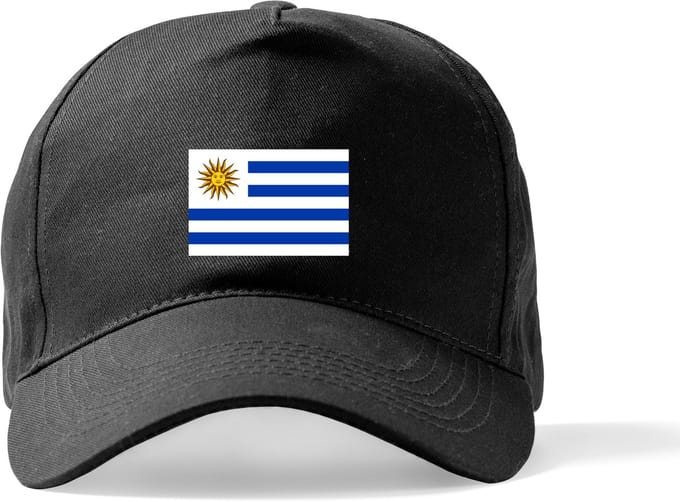 Zwarte Pet Beechfield met Wereldvlaggen, land Uruguay klittenbandsluiting