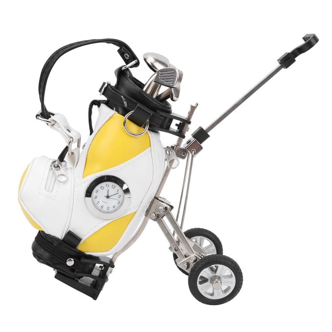 Desktop Golf Pennenset 3 Balpennen en Mini Tas Zinklegering Golf Pennenzak met Horloge white