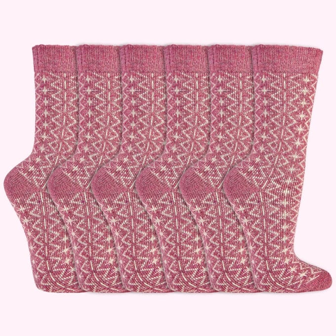 Wollen Sokken | Dames sokken | Folklore | Kleur: Roze | Maat: 35-38 / 39-42 | 6 paar