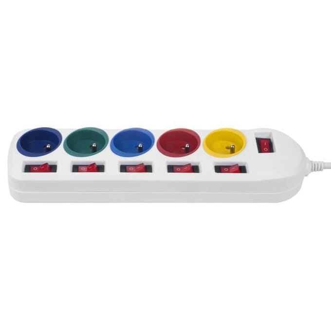 Maclean - Stekkerdoos met schakelaars - 5-polige verlengkabel - 250VAC/10A | 1,5m - Wit