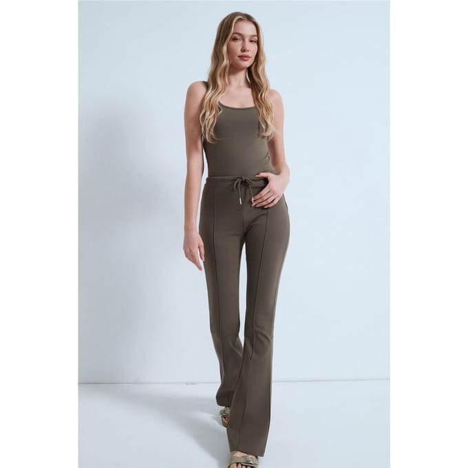 Mid-Waist Flare Jersey Broek met Touwtje