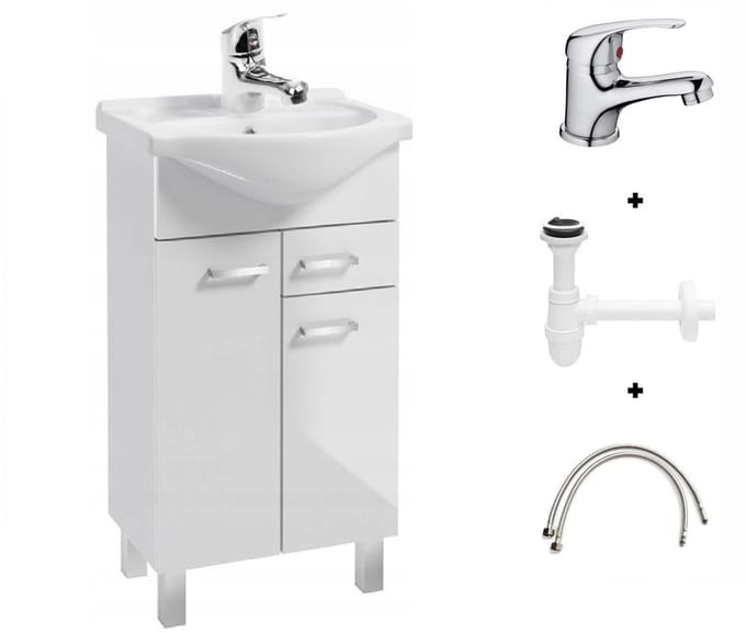 Deftrans Mea - Wastafelmeubel - Wit Glans - Inclusief Bateria & Syfon