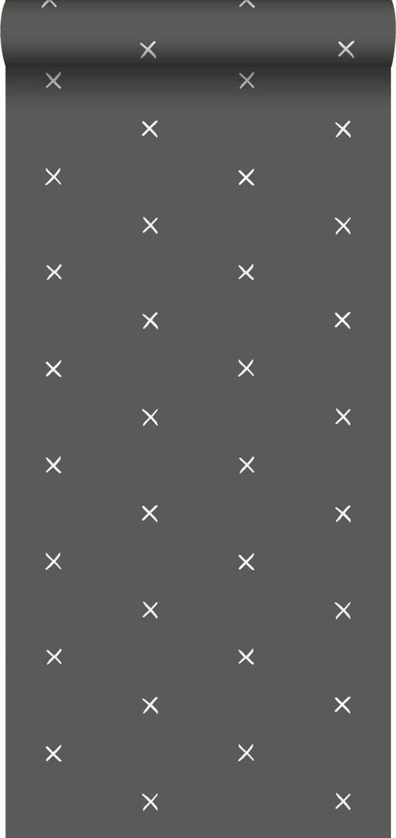 ESTAhome behang grafisch motief vergrijsd zwart - 53 cm x 10.05 m - 139070