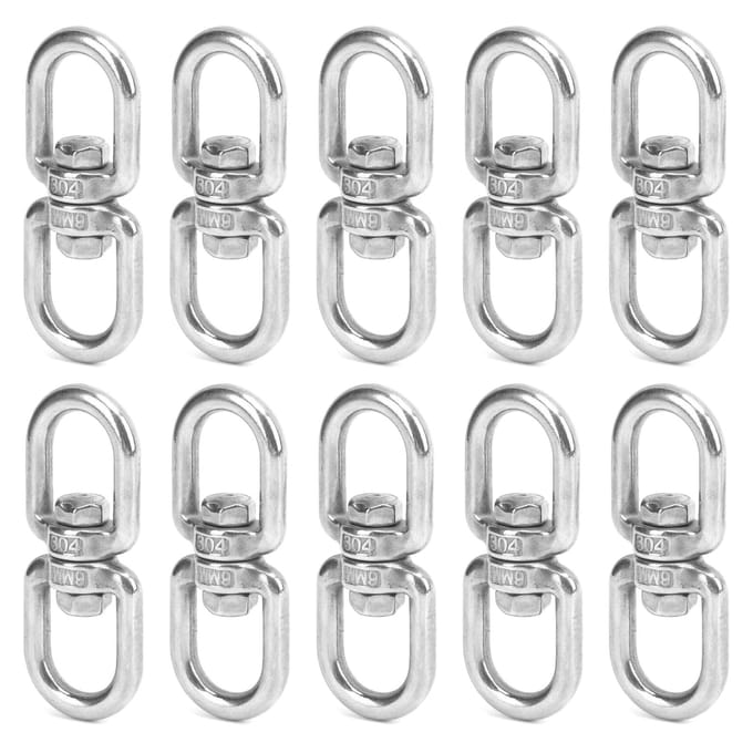 10 Pcs Crochets Émerillons M6 Double Extrémité Acier Inoxydable 8?Connecteur Manille Anneau de Forme white