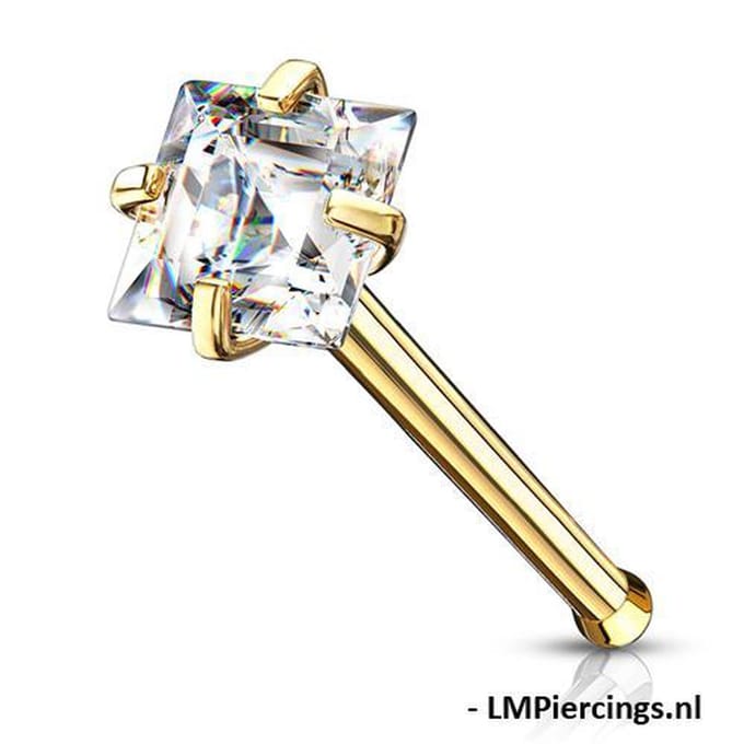 Neuspiercing PVD CZ top square 2.5 mm - goud - LMPiercings