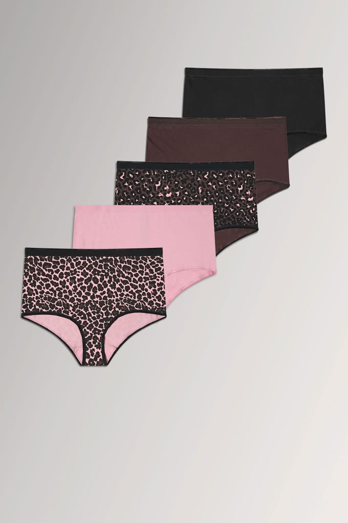 Yours Yourset Set Van 5 Bruine En Roze Maxislips Met Luipaardprintsize 42-44