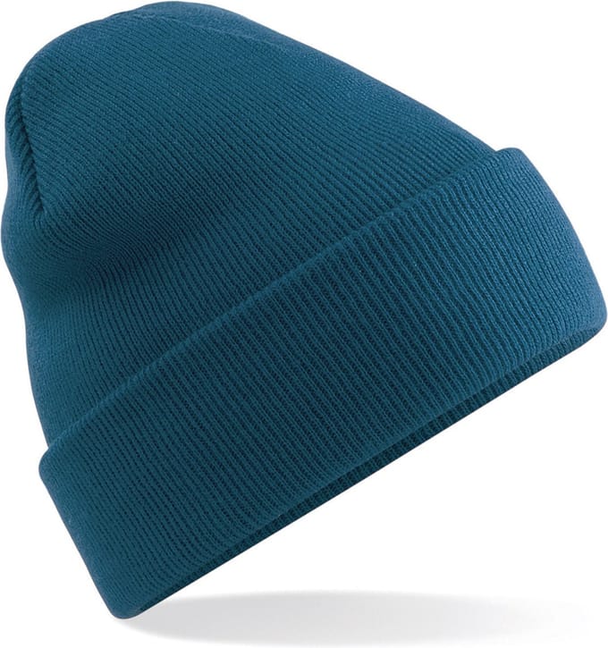 Beechfield Basic dames / heren beanie wintermuts - 100% soft Acryl - petrol blauw - Super soft - Brede omslag band