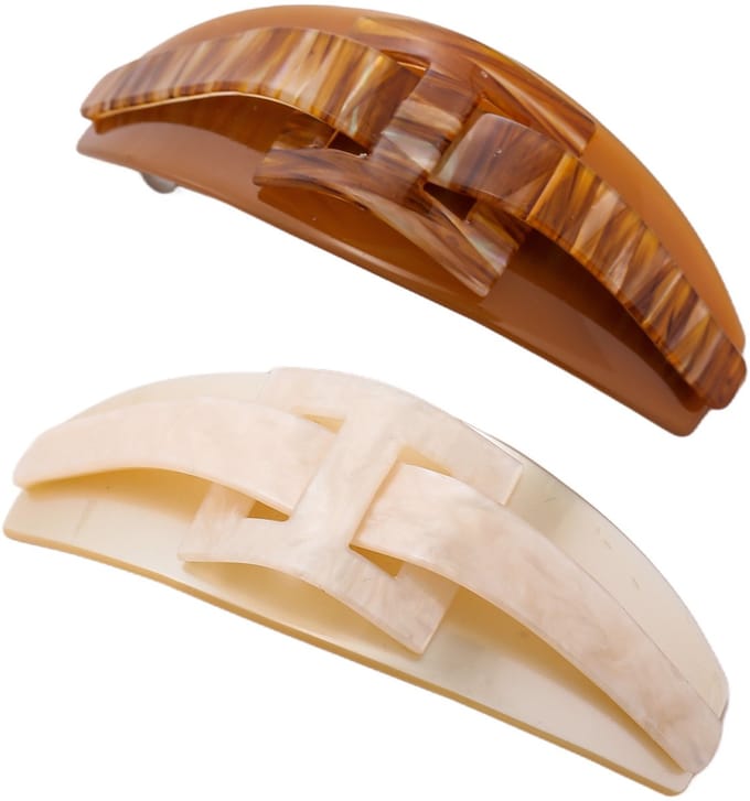 Emilie collection - haarspeld - groot - 2 stuks - bruin - wit