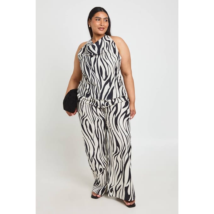 boohoo Dames Plus Zebraprint Wijde Broek Met Elastische Band | Maat: 50