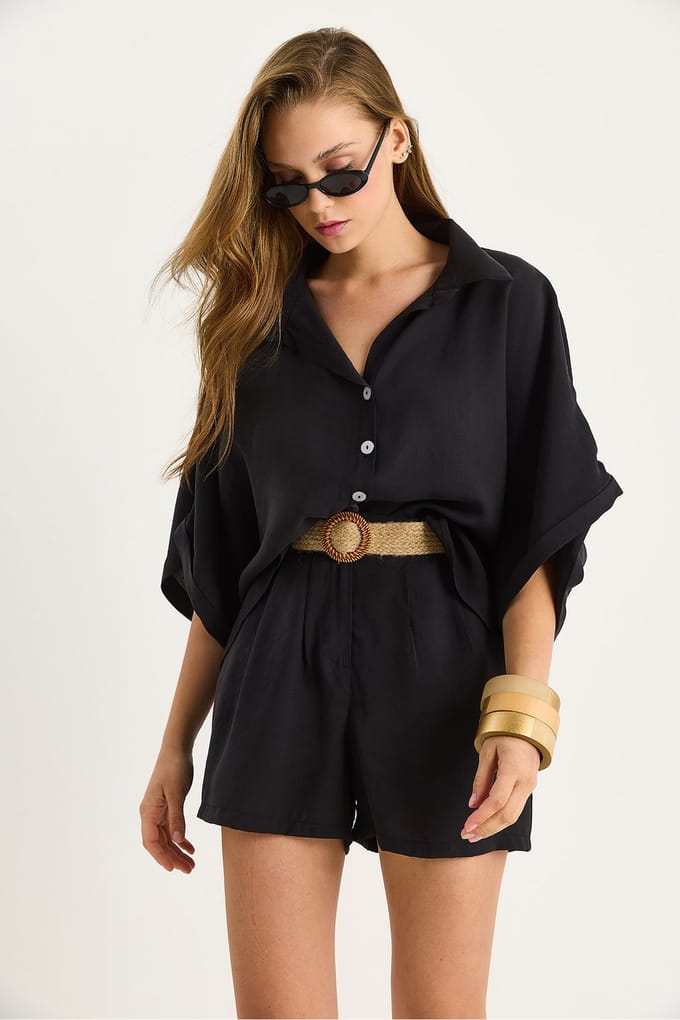 Hoge Taille Knop Twee-delige Co-ord Set