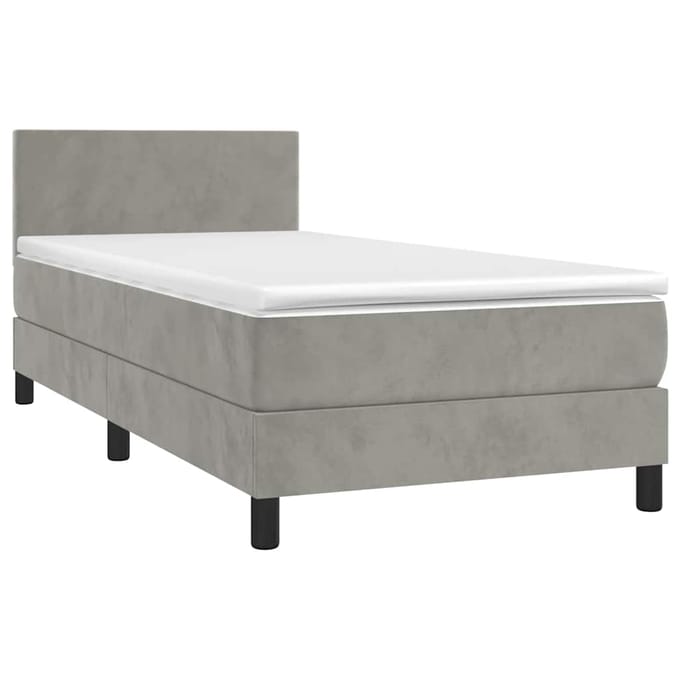 vidaXL - Boxspring - met - matras - en - LED - fluweel - lichtgrijs - 80x200 - cm