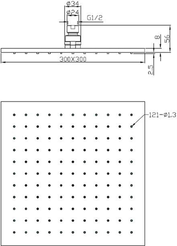Wiesbaden Cube Luxe mess.hoofddouche vierkant 300mmx8mm chroom