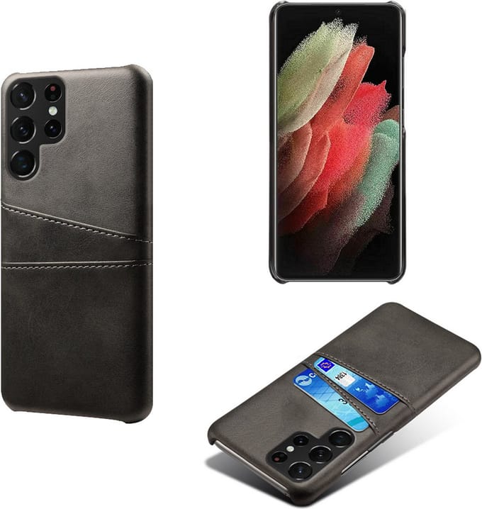 Backcover met Opbergvakjes + PMMA Screenprotector voor Galaxy S22 Ultra _ Zwart