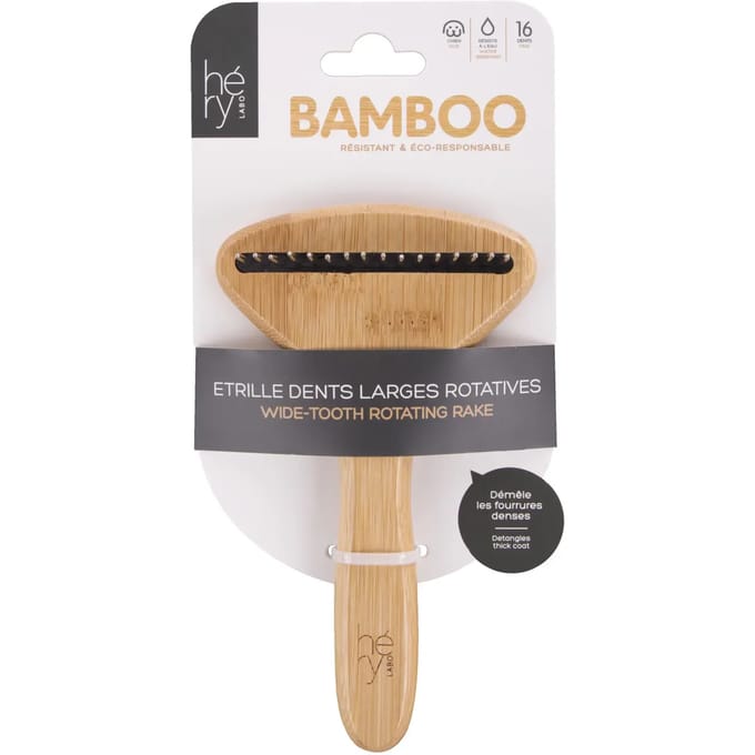 Hery Labo Roskam Grof Bamboe 16 tanden 18×10×4 cm - roskam bamboe ontwarren lange vacht, klittenborstel