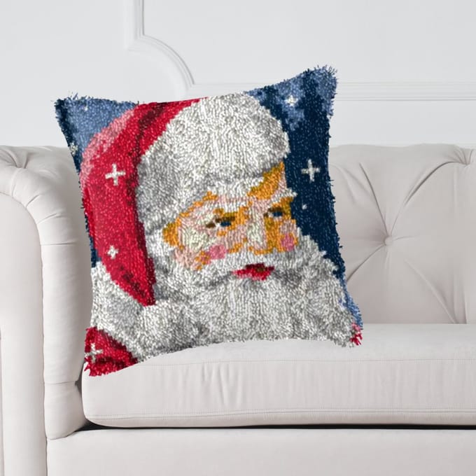 Smyrna kussen DIY Kit, Knoop je eigen kussen Latch hook, telpatroon, 43x43cm, kerst, kerstman, cadeau, creatief