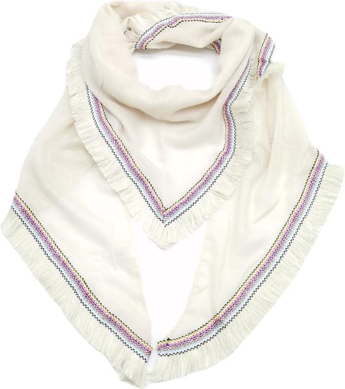 Driehoekige sjaal Donya effen beige met fantasierand Ibiza style
