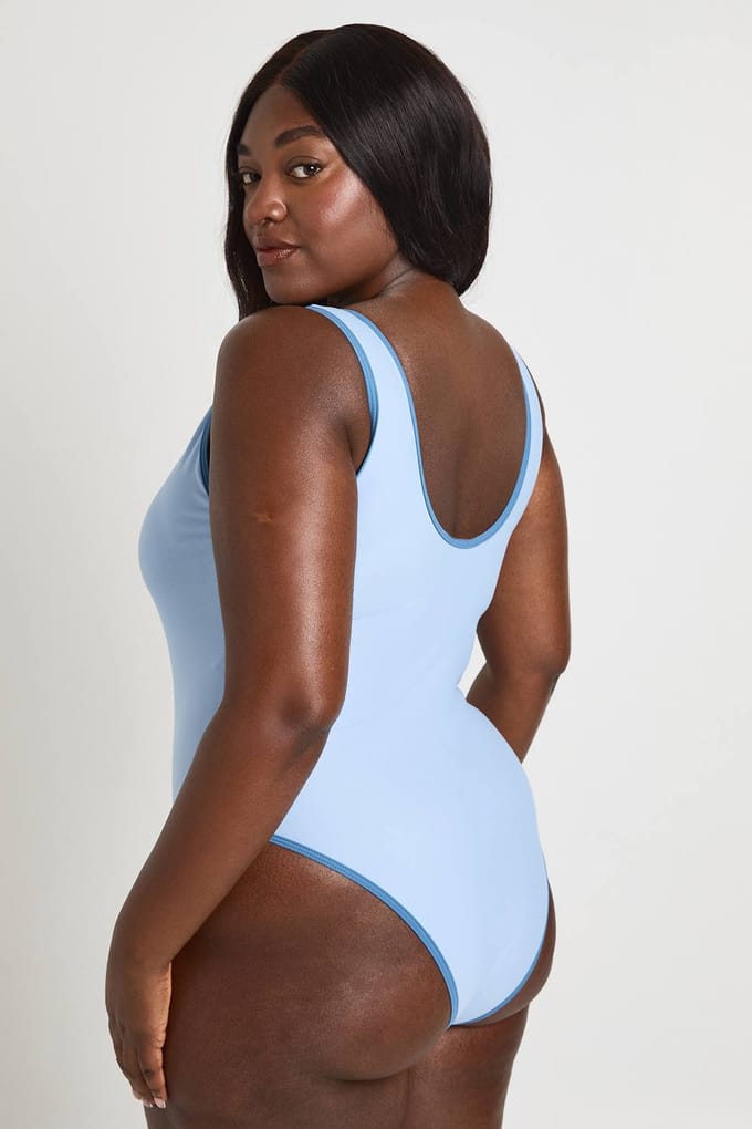 boohoo Dames Plus Contrast Badpak | Blauw | Maat: 44