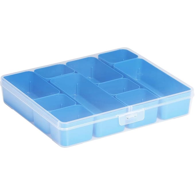 Sunware - Q-line opbergdoos met 10 bakjes 3,6L transparant blauw - 29,6 x 25 x 5,2 cm