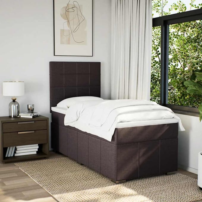 vidaXL - Boxspring - met - matras - stof - donkerbruin - 90x200 - cm