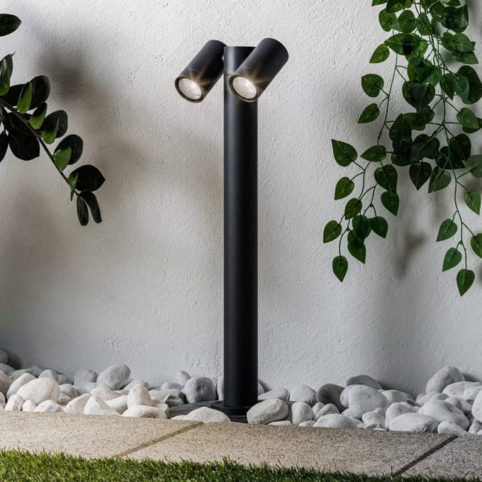 PRIOS - Tuinpad verlichting - 2lichts - Aluminium, glas - H: 60 cm - GU10 - donkergrijs