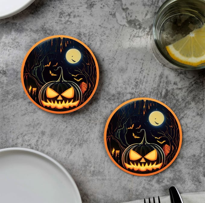 GR onderzetters voor glazen - Halloween - Crazy Pumpkin - Vinyl - 6st